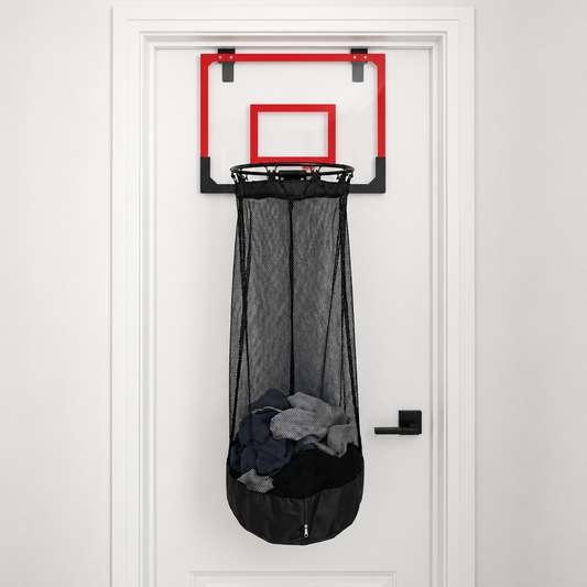 Canasta de basket para la ropa sucia DUNKITO colgada en la puerta