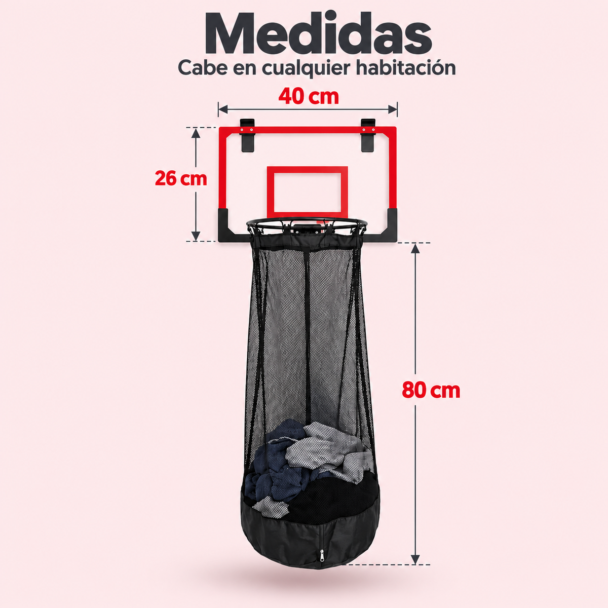 Medidas: tablero 40 x 26 cm y red de 80 cm